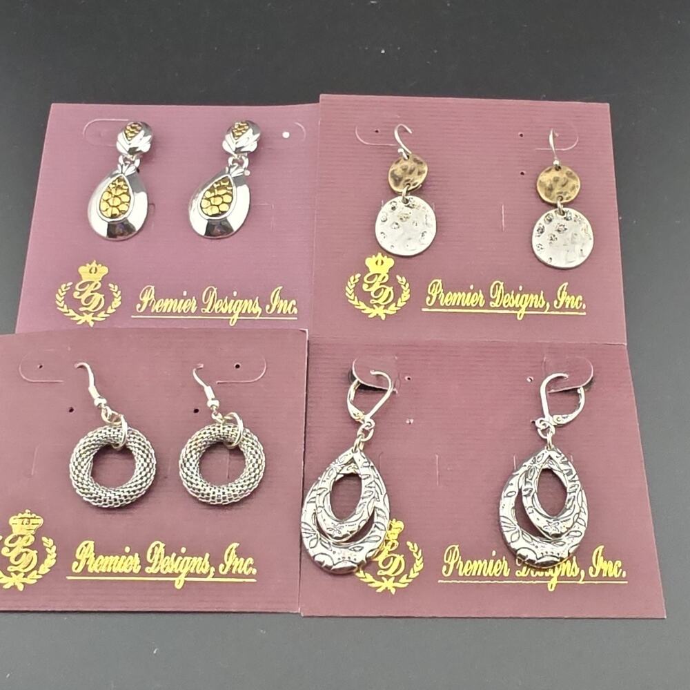 Lot Of 4 - Premier PremierDesigns Silver Tone Teardrop Dangle/Drop Earrings